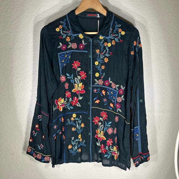 Johnny Was Catina Blouse Almeria in Evergreen Japanese Rayon NWT - Picture 12 of 13